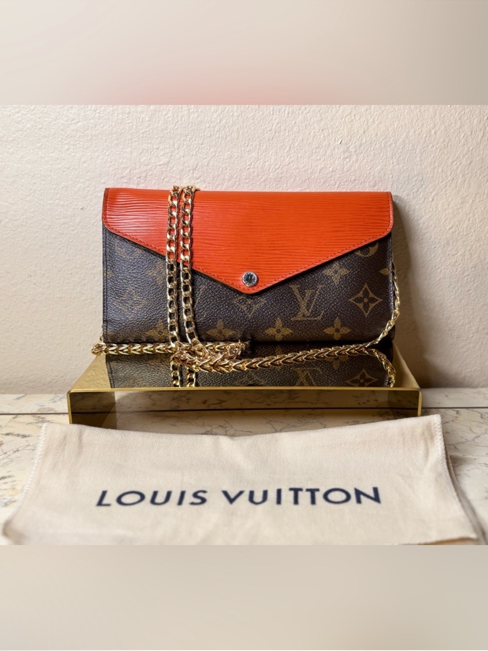 Louis Vuitton Marie-Lou Long Wallet Monogram Orange Epi Full Set W/ Chain
